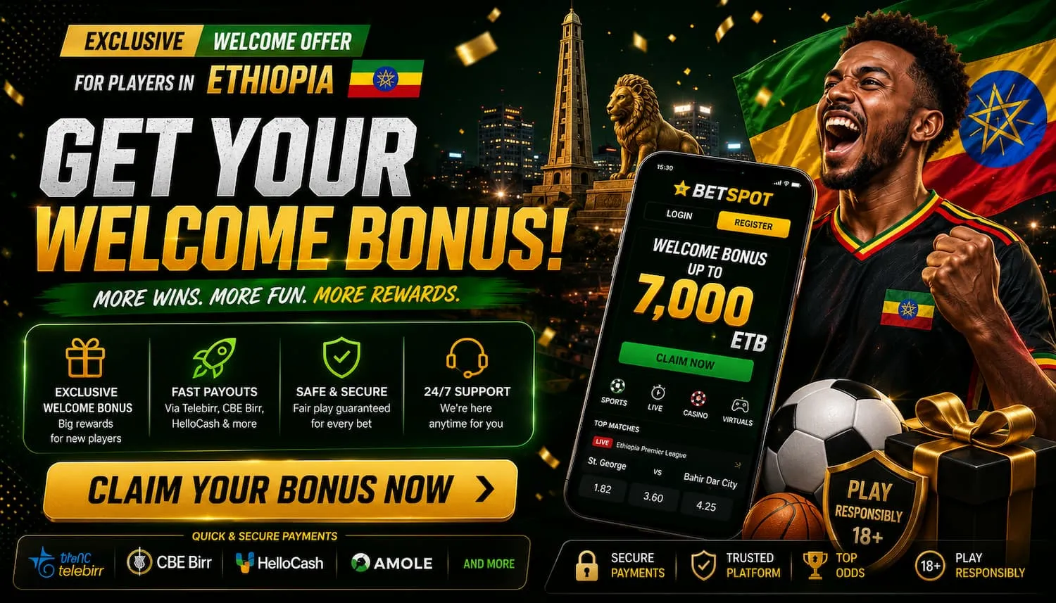 Fast payout promotion listing Telebirr, CBE Birr and HelloCash for Ethiopian players